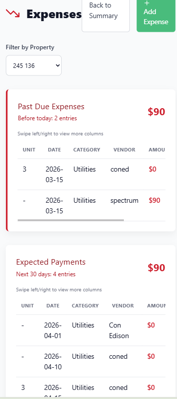 Expense tracking view