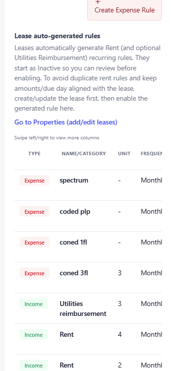 Recurring payment rules configuration